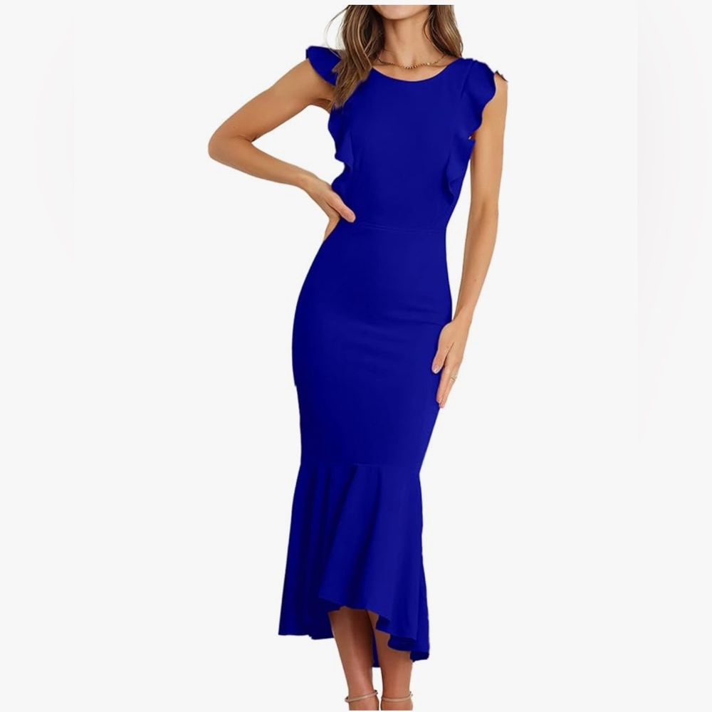 Blue Ruffle Hem Dress